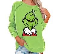 QWUVEDS Women's Grinch Costume Sweatshirt, Green, Small, Crew Neck with Hood, Loose Fit, Polyester