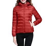 QWUVEDS Women's Ultra Light Packable Puffer Insulated Coats Thick Warm Slim Down Jacket Hood and Pockets Women Waterproof Lightweight Windproof Winter Coat (with without Hood), A1 red, M