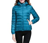 QWUVEDS Women's Ultra Light Packable Puffer Insulated Coats Thick Warm Slim Down Jacket Hood and Pockets Women Waterproof Lightweight Windproof Winter Coat (with without Hood), A1 blue, XL