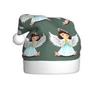 Qwvbn Adult Plush Santa Hat Cute little angel Prints Soft and Comfortable for Christmas New Year Party Favors for Men Women