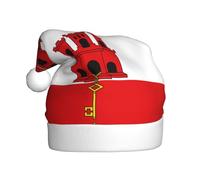 Qwvbn Adult Plush Santa Hat Flag of Gibraltar Prints Soft and Comfortable for Christmas New Year Party Favors for Men Women
