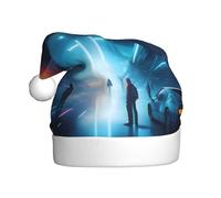 Qwvbn Adult Plush Santa Hat Science Fiction Future Prints Soft and Comfortable for Christmas New Year Party Favors for Men Women