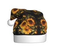 Qwvbn Adult Plush Santa Hat with the yellow sunflower Prints Soft and Comfortable for Christmas New Year Party Favors for Men Women