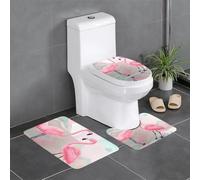 Qwvbn Anti-slip floor mat 3-piece set 24x16in Love Flamingo Prints absorbent and durable for use in bathrooms and toilets.