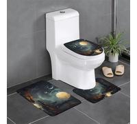 Qwvbn Anti-slip floor mat 3-piece set 24x16in Moon Stars and Planets Prints absorbent and durable for use in bathrooms and toilets.
