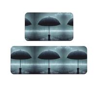 Qwvbn Black umbrella in the rain Prints Kitchen Floor Mat Set 2 Pieces Absorbent, Non Slip, And Comfortable. Suitable For Kitchens, Sinks, And Laundry Areas.