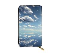Qwvbn Blue Sky and White Clouds Prints Leather Long Clutch Wallet for Storing Cash Checks, and Mobile Phones Suitable for Both Men and Women.