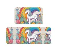 Qwvbn cartoon unicorns Prints Kitchen Floor Mat Set 2 Pieces Absorbent, Non Slip, And Comfortable. Suitable For Kitchens, Sinks, And Laundry Areas.