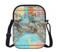 Qwvbn Cartoon world map Prints Zipper crossbody bag