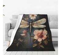 Qwvbn Dragonfly on Peony Prints Multi-Size Super Soft Blanket 60"x50" Fluffy Soft Warm And Comfortable Suitable For Living Room Bedroom And Travel