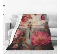 Qwvbn Dragonfly with Red Flowers Prints Multi-Size Super Soft Blanket 80"x60" Fluffy Soft Warm And Comfortable Suitable For Living Room Bedroom And Travel