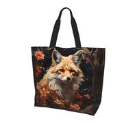 Qwvbn Fox and Flowers Prints Women'S Single-Shoulder Shopping Bag Spacious Stylish Design Perfect For Daily Commutes And Shopping.