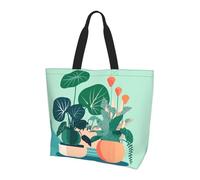 Qwvbn Indoor cartoon potted green plants Prints Women'S Single-Shoulder Shopping Bag Spacious Stylish Design Perfect For Daily Commutes And Shopping.