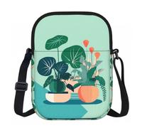 Qwvbn Indoor cartoon potted green plants Prints Zipper crossbody bag