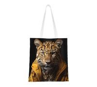 Qwvbn Leopard In A Leather Jacket Canvas Tote Bags Are Reusable And Suitable For Shopping, Going To School, Going To Work, Etc.