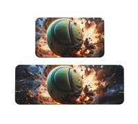 Qwvbn Lightning Fever Tennis Prints Kitchen Floor Mat Set 2 Pieces Absorbent, Non Slip, And Comfortable. Suitable For Kitchens, Sinks, And Laundry Areas.