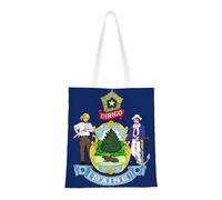Qwvbn Maine State Flag Canvas Tote Bags Are Reusable And Suitable For Shopping, Going To School, Going To Work, Etc.
