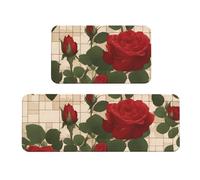 Qwvbn Many red roses Prints Kitchen Floor Mat Set 2 Pieces Absorbent, Non Slip, And Comfortable. Suitable For Kitchens, Sinks, And Laundry Areas.