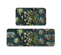 Qwvbn Many succulents Prints Kitchen Floor Mat Set 2 Pieces Absorbent, Non Slip, And Comfortable. Suitable For Kitchens, Sinks, And Laundry Areas.