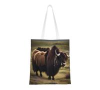 Qwvbn Mighty Highland Yak Canvas Tote Bags Are Reusable And Suitable For Shopping, Going To School, Going To Work, Etc.