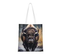 Qwvbn North American Bison Canvas Tote Bags Are Reusable And Suitable For Shopping, Going To School, Going To Work, Etc.