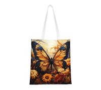 Qwvbn Orange Yellow Butterfly Field Flowers Canvas Tote Bags Are Reusable And Suitable For Shopping, Going To School, Going To Work, Etc.