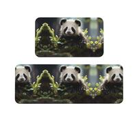 Qwvbn Panda cubs in the forest Prints Kitchen Floor Mat Set 2 Pieces Absorbent, Non Slip, And Comfortable. Suitable For Kitchens, Sinks, And Laundry Areas.