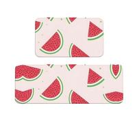 Qwvbn Pink watermelon Prints Kitchen Floor Mat Set 2 Pieces Absorbent, Non Slip, And Comfortable. Suitable For Kitchens, Sinks, And Laundry Areas.