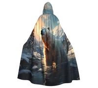 Qwvbn Polar bear in winter Hooded Halloween Role Play Costume Robe Cloak Cape Lightweight Draped Cloak Jacket