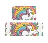 Qwvbn Pretty rainbows and unicorns Prints Kitchen Floor Mat Set 2 Pieces Absorbent, Non Slip, And Comfortable. Suitable For Kitchens, Sinks, And Laundry Areas.