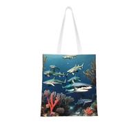 Qwvbn Sharks Under The Sea Canvas Tote Bags Are Reusable And Suitable For Shopping, Going To School, Going To Work, Etc.