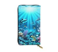 Qwvbn Submarine Coral Rays Prints Leather Long Clutch Wallet for Storing Cash Checks, and Mobile Phones Suitable for Both Men and Women.
