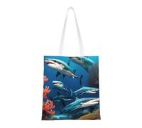Qwvbn Submarine Shark Coral Canvas Tote Bags Are Reusable And Suitable For Shopping, Going To School, Going To Work, Etc.