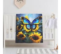 Qwvbn Sunflower Blue Butterfly Ultra-soft baby blanket Soft, breathable, and free of harmful substances, this blanket is perfect for babies.