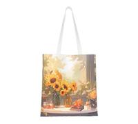 Qwvbn Sunflowers Under The Windowsill Canvas Tote Bags Are Reusable And Suitable For Shopping, Going To School, Going To Work, Etc.