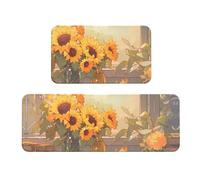 Qwvbn Sunflowers under the windowsill Prints Kitchen Floor Mat Set 2 Pieces Absorbent, Non Slip, And Comfortable. Suitable For Kitchens, Sinks, And Laundry Areas.
