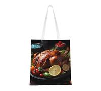 Qwvbn Tantalizing Roast Turkey Canvas Tote Bags Are Reusable And Suitable For Shopping, Going To School, Going To Work, Etc.