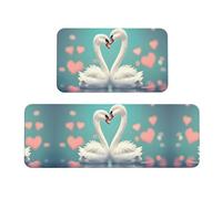 Qwvbn The swan in love Prints Kitchen Floor Mat Set 2 Pieces Absorbent, Non Slip, And Comfortable. Suitable For Kitchens, Sinks, And Laundry Areas.