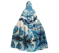 Qwvbn Ukiyo-e style waves Hooded Halloween Role Play Costume Robe Cloak Cape Lightweight Draped Cloak Jacket