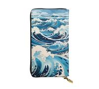 Qwvbn Ukiyo-e Style Waves Prints Leather Long Clutch Wallet for Storing Cash Checks, and Mobile Phones Suitable for Both Men and Women.