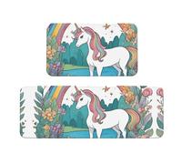 Qwvbn Unicorns by the river Prints Kitchen Floor Mat Set 2 Pieces Absorbent, Non Slip, And Comfortable. Suitable For Kitchens, Sinks, And Laundry Areas.