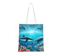 Qwvbn Whales Under The Sea Canvas Tote Bags Are Reusable And Suitable For Shopping, Going To School, Going To Work, Etc.