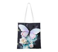 Qwvbn White Butterfly Canvas Tote Bags Are Reusable And Suitable For Shopping, Going To School, Going To Work, Etc.