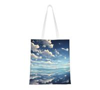 Qwvbn White Clouds Over The Sea Canvas Tote Bags Are Reusable And Suitable For Shopping, Going To School, Going To Work, Etc.
