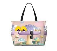 QWVBNCartoon mushroom Beach travel bag, lightweight and reusable, suitable for family trips, gym and outdoor adventures.