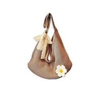 QWWQYDY Beach Bag With Zip Handmade Crochet Underarm Bag Summer Knitting Women's Shoulder Large Capacity Hollow Out Weaving Beach Mesh Tote Handbag(Khaki)