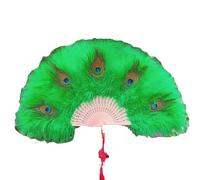 QWWQYDY Hand Fan Folding Feather Folding Fan With Tassel Peacock Handheld Portable Decorative Soft Thick Feathers Dance Party(Green)