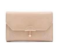 QWWQYDY Women Wallet Medium Wallet Card Holder PU Leather Women's Purse High Capacity Leaf Design Coin Purse Girl's Three Fold(Khaki)