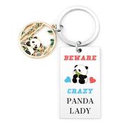 QWZify Panda Gifts for Women Pandas Keyring For Girl Cute Pandas Pattern Fan With Keychain Good Luck Keyring, Accessories Stainless Steel Keychain,Beware Crazy Panda Lady