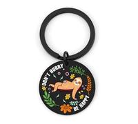 QWZify Sloth Gifts for Women Sloth Keyring, Keyring Accessories Stainless Steel Keychain, Sloths Lovers Keychain Positive Sloths Positivity Presents, Don't Hurry Be Happy